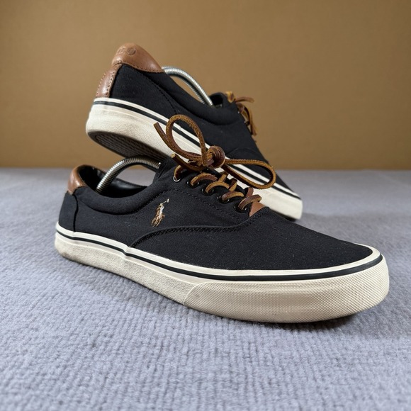 Polo Ralph Lauren Thorton Mens 10.5 D Black Canvas Sneakers Pony Preppy Boat - Picture 1 of 10